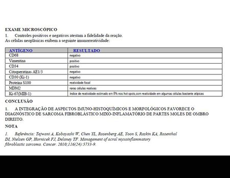 Figura 40: Laudo da patologia e imuno-histoquímica da peça cirúrgica.