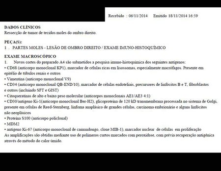 Figura 39: Relatório final da anatomia patológica da neoplasia.