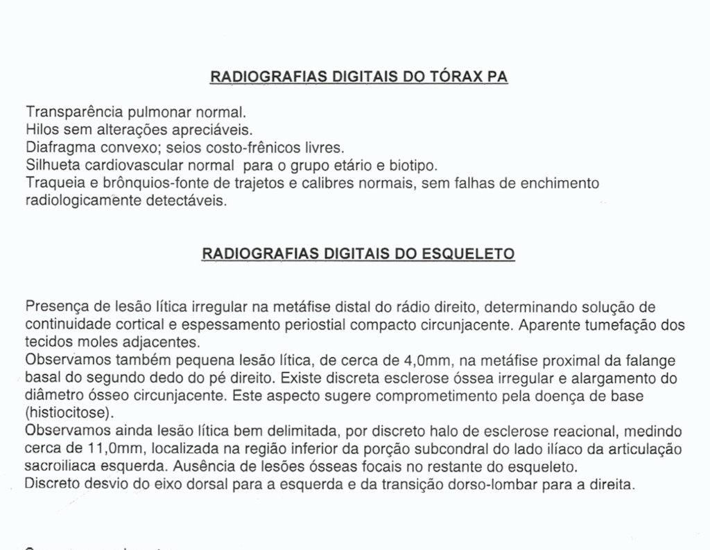 Figura 112: Laudo das radiografias do tórax PA e do esqueleto.