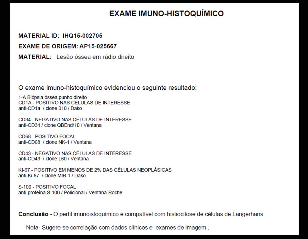 Figura 94: Laudo da imunohistoquímica