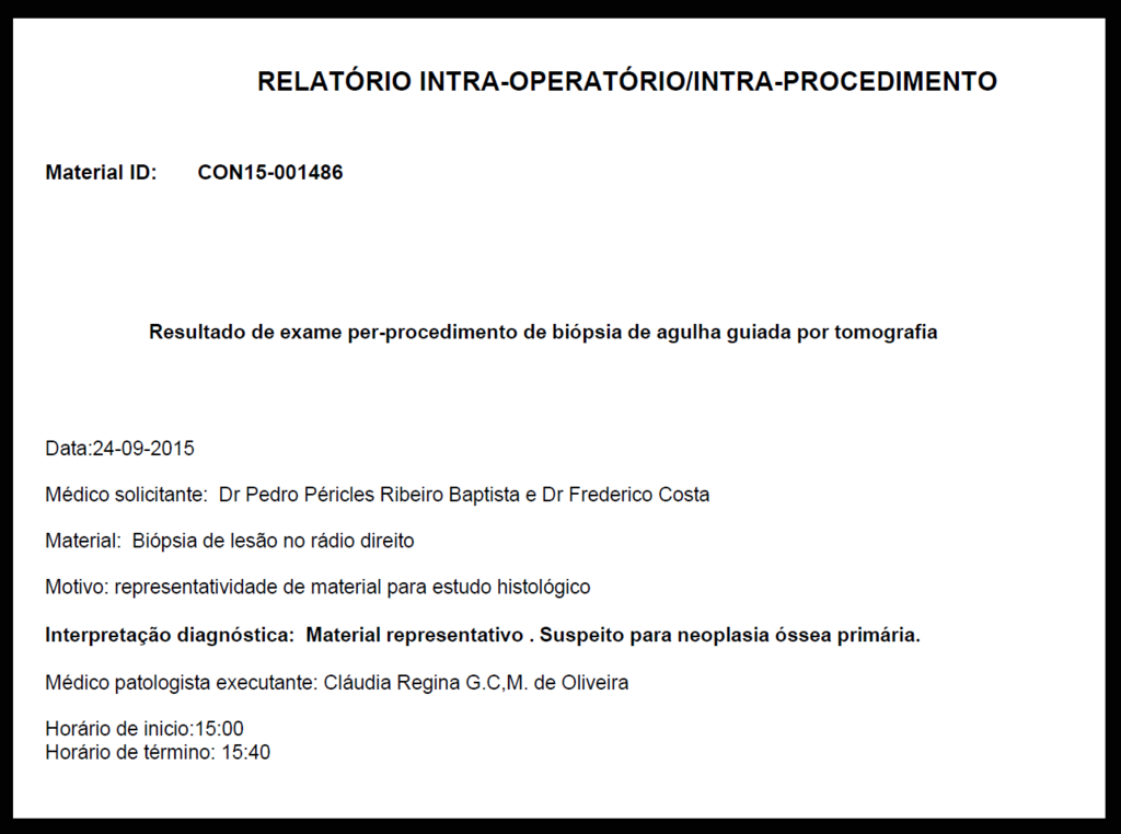 Figura 92: Relatório da biopsia de congelação