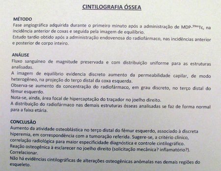 Figura 9: Laudo da cintilografia óssea.