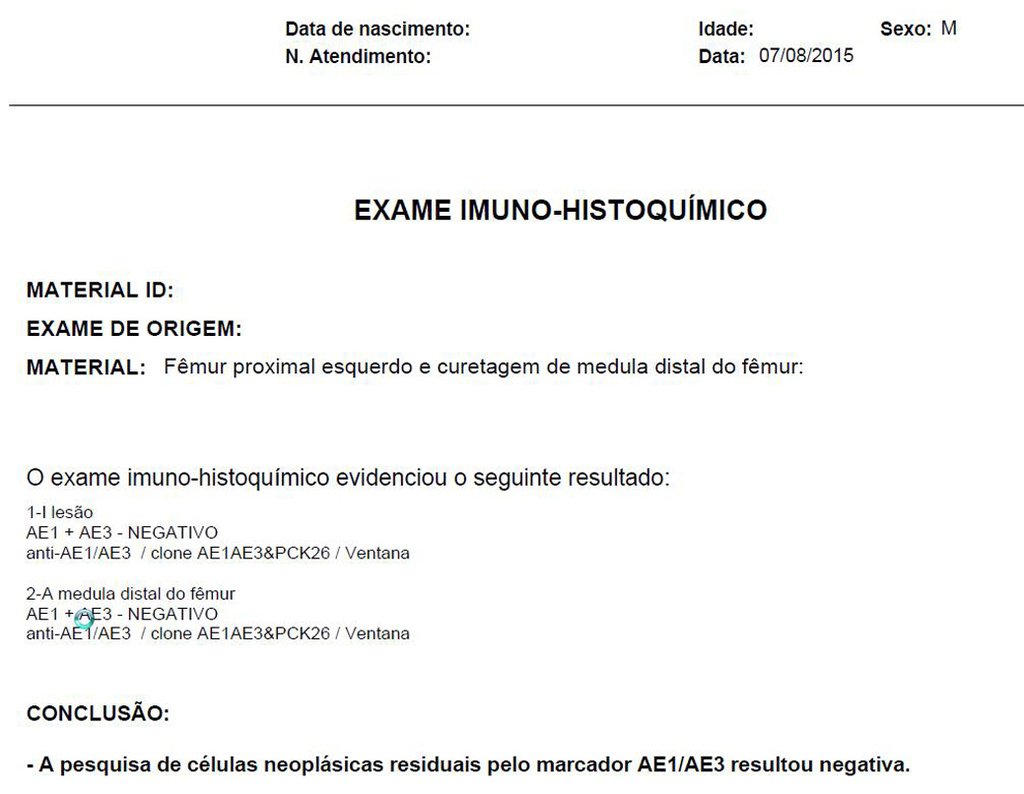 Figura 118: Laudo da Imuno Histoquímica.