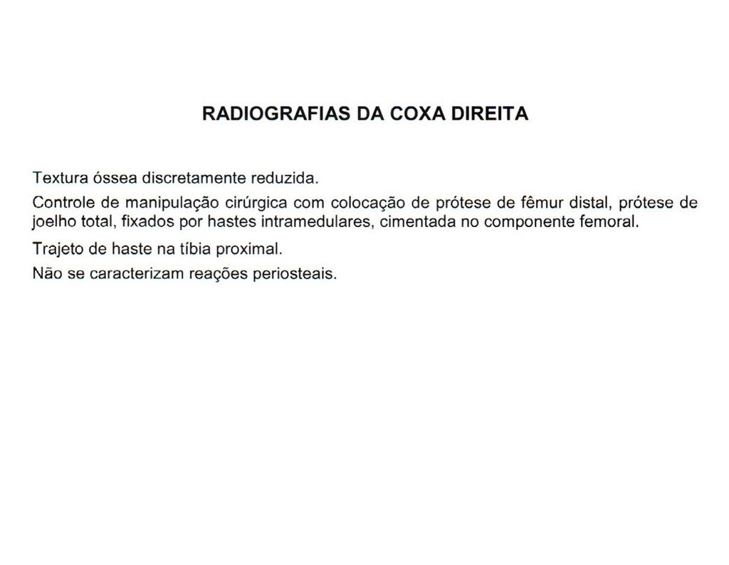 Figura 132: Laudo das radiografias do fêmur, em 17/06/2015.