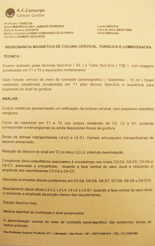 Figura 12: Laudo da Rm da coluna cervical, toraxica e lombossacra.